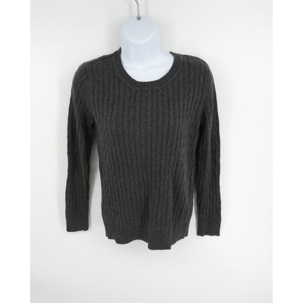 Karen Scott Womens Cable Crew Sweater Charcoal Heather X Small NWT $46.50